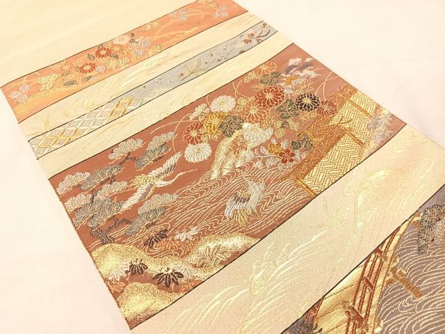 平和屋着物●六通柄袋帯 唐織 綴れ 横段花鳥風景文 金銀糸 正絹 逸品 CABJ0569vp