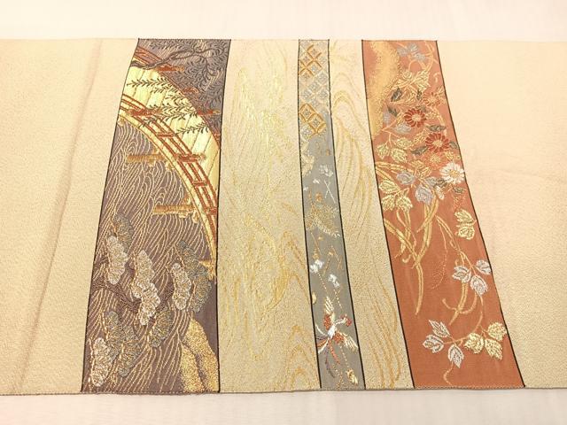 平和屋着物●六通柄袋帯 唐織 綴れ 横段花鳥風景文 金銀糸 正絹 逸品 CABJ0569vp