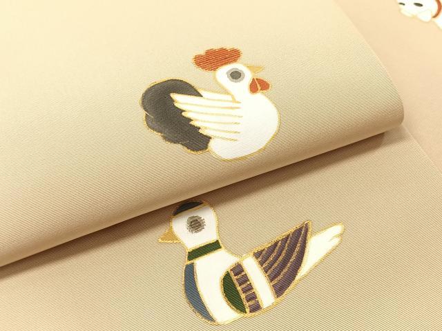 平和屋着物●塩瀬 九寸名古屋帯 刺繍 玩具文 金彩 正絹 逸品 CABJ0573vp