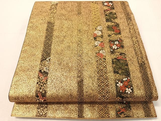 平和屋着物●西陣の名門 加納幸謹製 六通柄袋帯 唐織 花鳥間道 金糸 正絹 逸品 CABJ0576vp