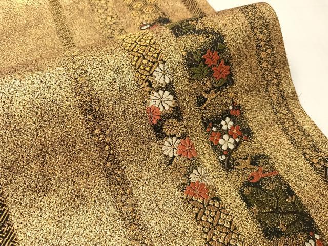 平和屋着物●西陣の名門 加納幸謹製 六通柄袋帯 唐織 花鳥間道 金糸 正絹 逸品 CABJ0576vp