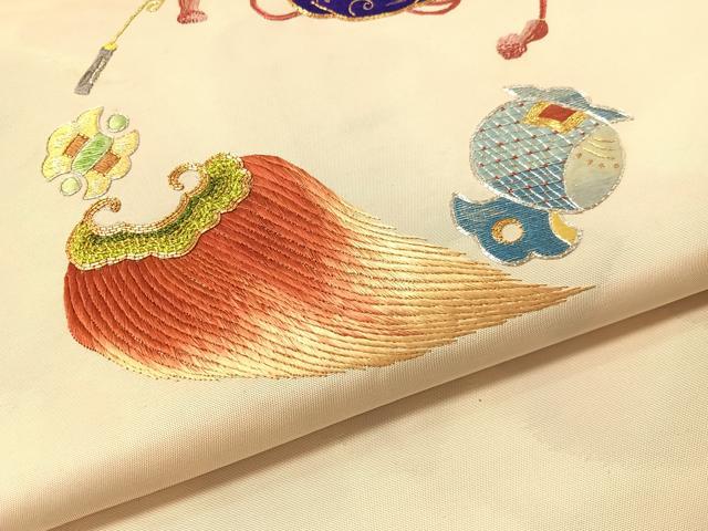 平和屋着物●総刺繍 駒刺繍 九寸名古屋帯 作家物 宝尽くし 金銀糸 正絹 逸品 CABJ0578vp