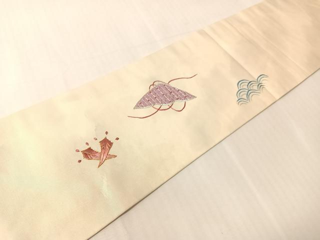 平和屋着物●総刺繍 駒刺繍 九寸名古屋帯 作家物 宝尽くし 金銀糸 正絹 逸品 CABJ0578vp