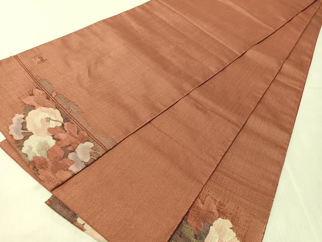 平和屋着物●手織綴れ 山鹿清華 太鼓柄袋帯 草花文 金糸 正絹 逸品 未使用 CABJ0580vp