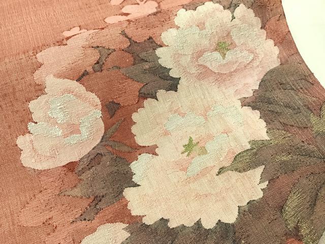 平和屋着物●手織綴れ 山鹿清華 太鼓柄袋帯 草花文 金糸 正絹 逸品 未使用 CABJ0580vp