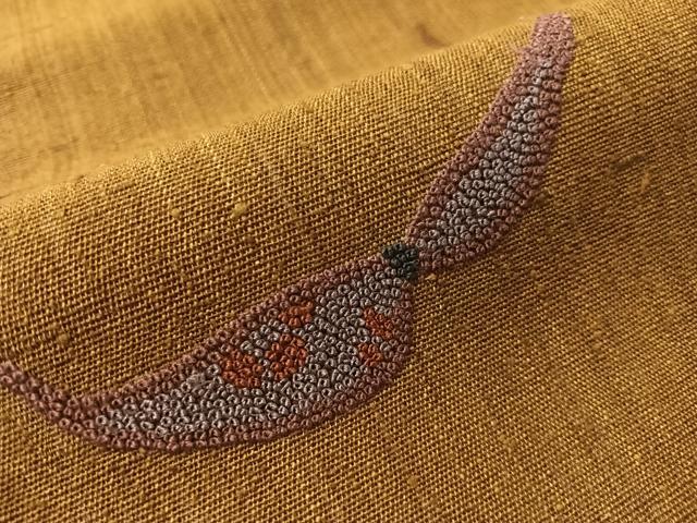 平和屋着物●中国三大刺繍 総相良刺繍 九寸名古屋帯 紬地 成り物 桑染色 正絹 逸品 CABJ0584vp