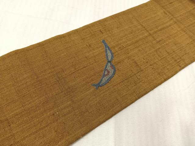平和屋着物●中国三大刺繍 総相良刺繍 九寸名古屋帯 紬地 成り物 桑染色 正絹 逸品 CABJ0584vp
