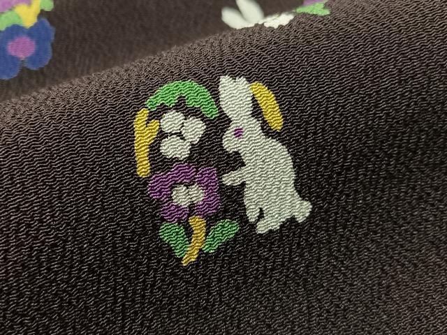 平和屋着物●九寸名古屋帯 花兎 鬼しぼ縮緬 正絹 逸品 CABJ0585vp