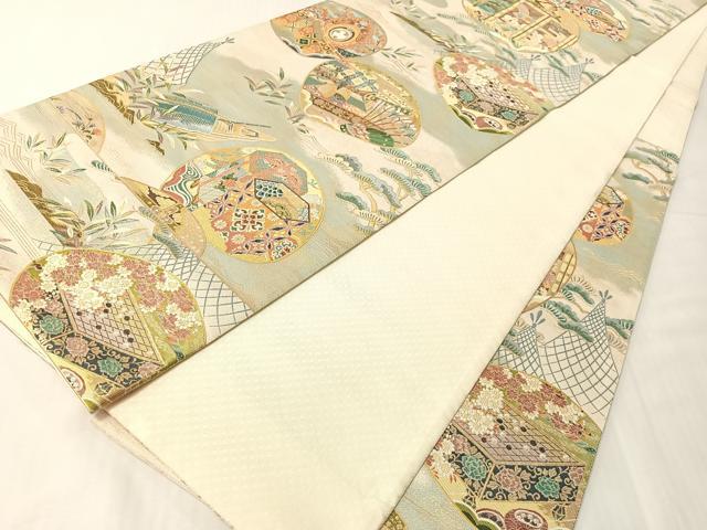 平和屋着物●六通柄袋帯 歌絵物語 須磨夢浮橋 鈴虫明石紅葉賀 金糸 正絹 逸品 CABJ0586vp
