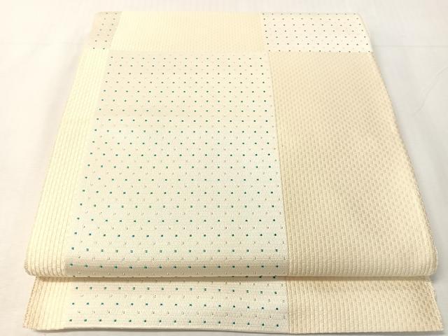 平和屋着物●八寸名古屋帯 市松文様 銀糸 正絹 逸品 未使用 CABJ0590vp