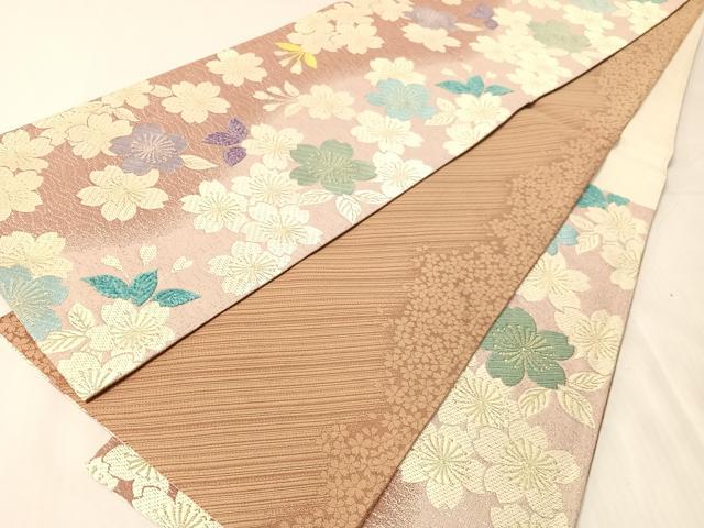 平和屋着物●両面 六通柄袋帯 モール 舞桜 金糸 正絹 逸品 CABJ0594vp