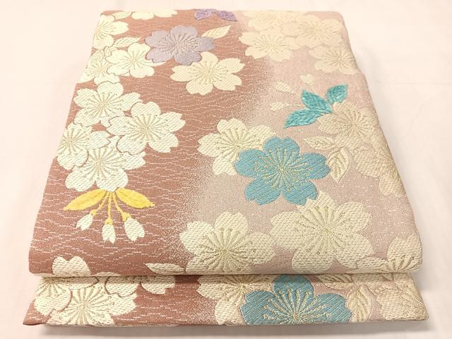平和屋着物●両面 六通柄袋帯 モール 舞桜 金糸 正絹 逸品 CABJ0594vp