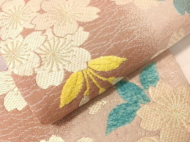 平和屋着物●両面 六通柄袋帯 モール 舞桜 金糸 正絹 逸品 CABJ0594vp