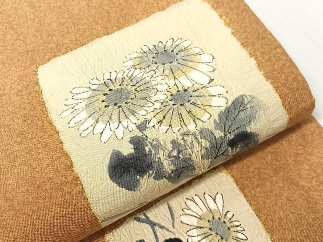 平和屋着物●本場縞大島紬地 全通柄袋帯 作家物 手描き 絞り 色紙花文 金彩 正絹 逸品 CABJ0599vp