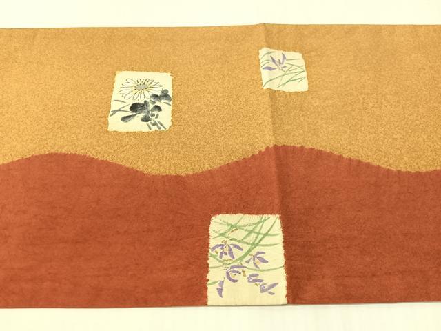 平和屋着物●本場縞大島紬地 全通柄袋帯 作家物 手描き 絞り 色紙花文 金彩 正絹 逸品 CABJ0599vp