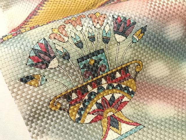 平和屋着物●太鼓柄袋帯 作家物 孔雀花文 金通し地 正絹 逸品 未使用 CABJ0602vp