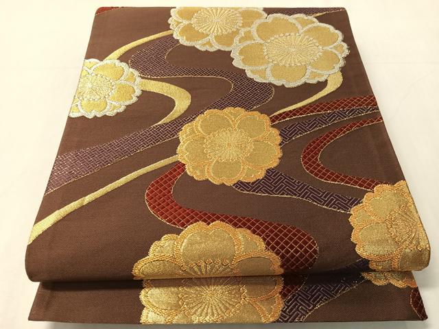 平和屋着物●六通柄袋帯 流水舞桜 金銀糸 正絹 逸品 CABJ0606vp