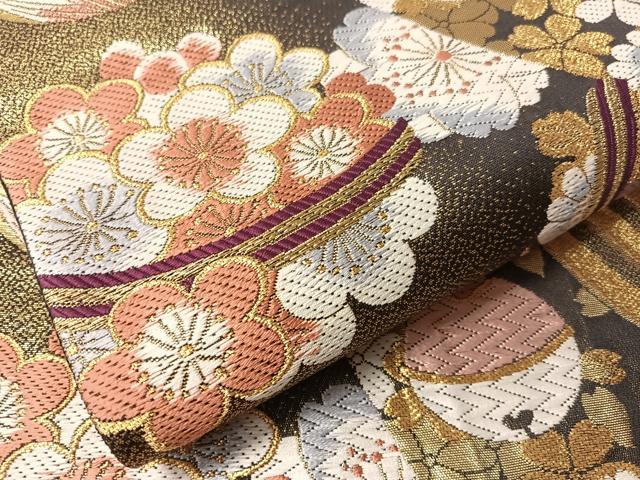 平和屋着物●六通柄袋帯 唐織 花毬文 金糸 長尺 正絹 逸品 CABJ0608vp
