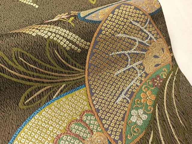 平和屋着物●六通柄袋帯 唐織 貝合わせ花文 金銀糸 正絹 逸品 CABJ0609vp