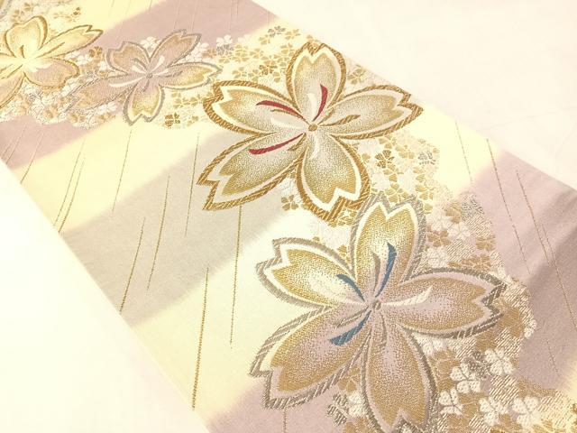 平和屋着物●六通柄袋帯 唐織 横段舞桜 金銀糸 正絹 逸品 CABJ0611vp