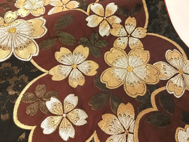 平和屋着物●六通柄袋帯 舞桜 黒地 金銀糸 正絹 逸品 CABJ0612vp