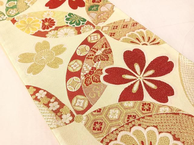 平和屋着物●六通柄袋帯 唐織 七宝花文 金糸 正絹 逸品 CABJ0616vp