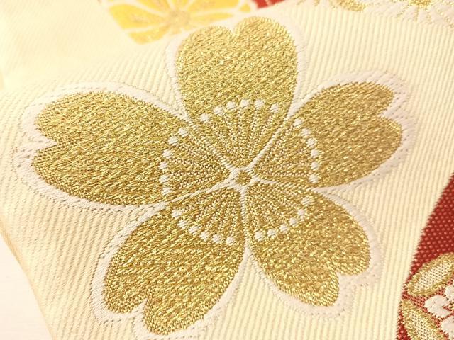 平和屋着物●六通柄袋帯 唐織 七宝花文 金糸 正絹 逸品 CABJ0616vp