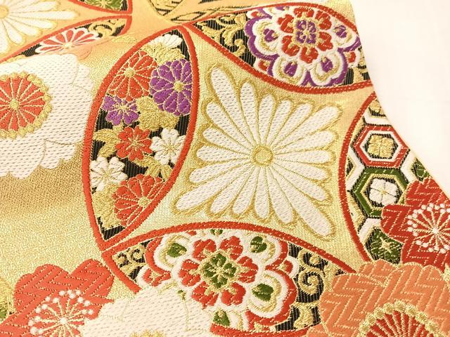 平和屋着物●六通柄袋帯 唐織 七宝花文 金糸 正絹 逸品 CABJ0619vp
