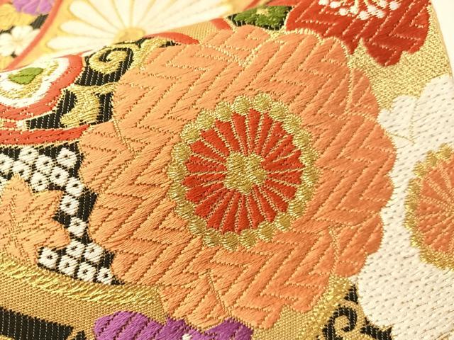 平和屋着物●六通柄袋帯 唐織 七宝花文 金糸 正絹 逸品 CABJ0619vp