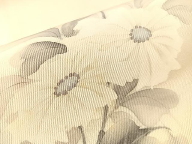 平和屋着物●塩瀬 九寸名古屋帯 手描き 紫峰 枝菊 正絹 逸品 CABJ0621vp