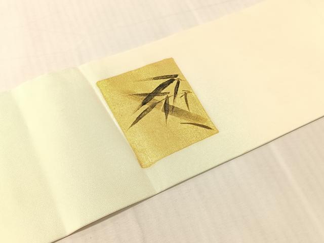 平和屋着物●塩瀬 九寸名古屋帯 手描き 色紙花鳥文 金彩 正絹 逸品 CABJ0624vp