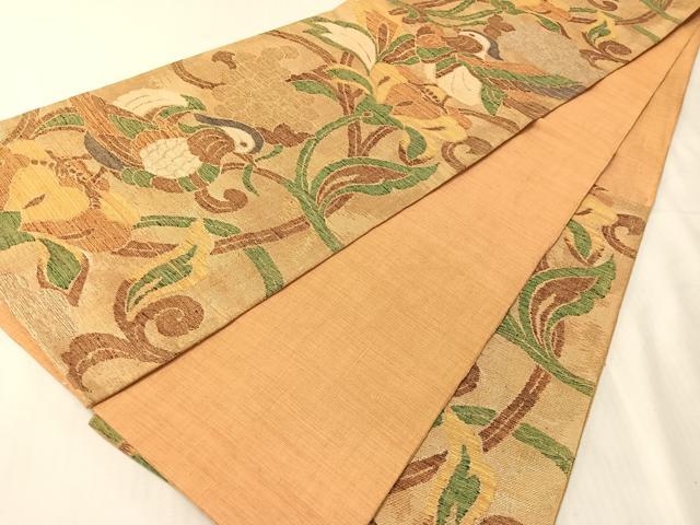 平和屋着物●六通柄袋帯 紬地 鴛鴦花文 金銀糸 正絹 逸品 CABJ0627vp