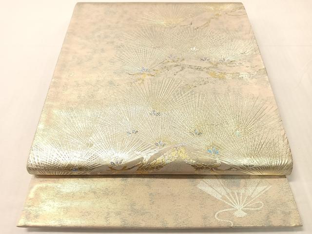 平和屋着物●金彩友禅作家 金彩の魔術師 堀省平 金煌織 太鼓柄袋帯 松 金銀彩 引箔 正絹 逸品 未使用 CABJ0631vp