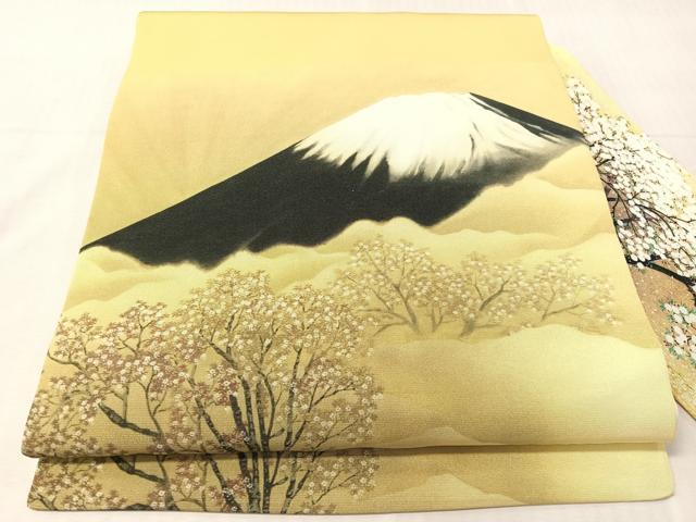 平和屋着物●塩瀬 九寸名古屋帯 富士山 正絹 逸品 CABJ0635vp