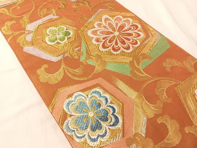 平和屋着物●西陣 川島織物 六通柄 本袋帯 唐織 花唐草亀甲文 金銀糸 正絹 逸品 CABJ0645vp