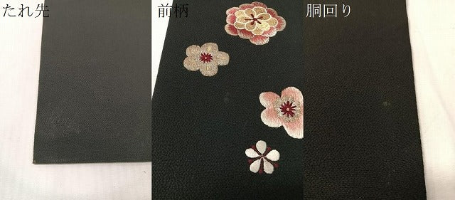 平和屋着物●総刺繍 九寸名古屋帯 駒刺繍 梅花文 黒地 金銀糸 鬼しぼ縮緬 正絹 逸品 CABJ0653vp