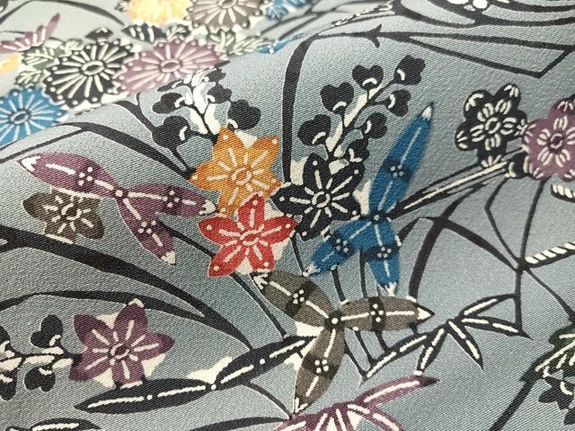平和屋着物●全通柄 九寸名古屋帯 紅型 流水花文 正絹 逸品 CABJ0654vp