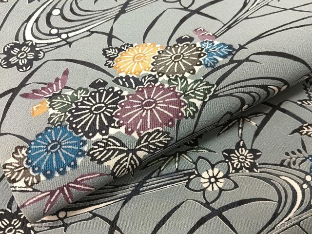 平和屋着物●全通柄 九寸名古屋帯 紅型 流水花文 正絹 逸品 CABJ0654vp