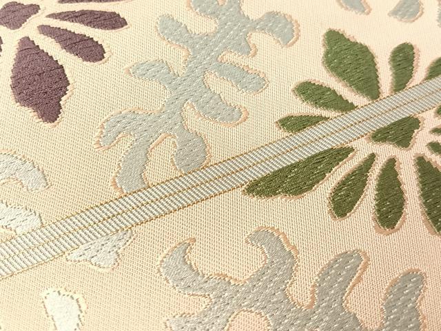 平和屋着物●俵屋 人間国宝 喜多川平朗 有職織物 九寸開き名古屋帯 唐織 菱花文 正絹 逸品 CABJ0658vp