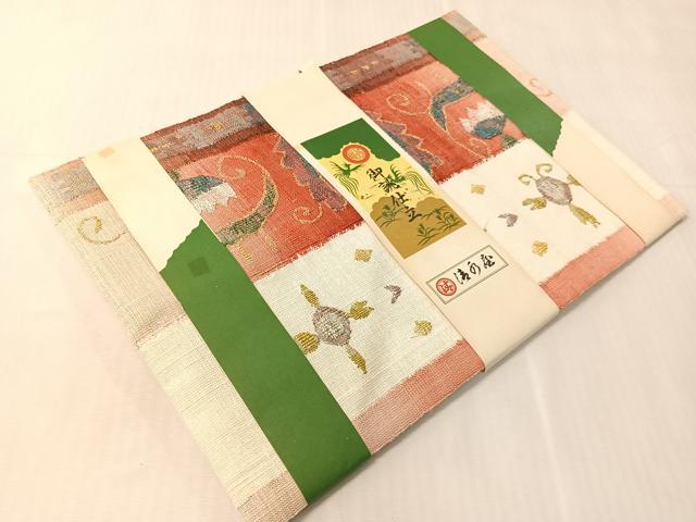 平和屋着物●八寸名古屋帯 紬地 花唐草間道 金糸 正絹 逸品 未使用 CABJ0666vp