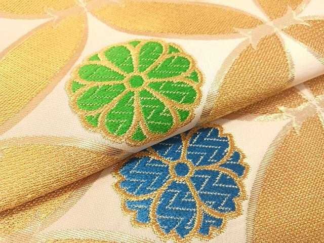 平和屋着物●西陣 川島織物 全通柄 本袋帯 唐織 七宝花文 金糸 正絹 逸品 CABJ0668vp