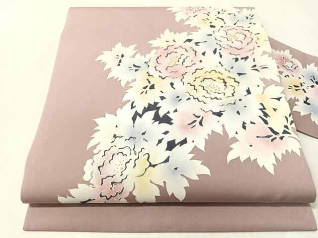 平和屋着物●塩瀬 九寸名古屋帯 ろうけつ染め 草花文 金彩 正絹 逸品 CABJ0683vp
