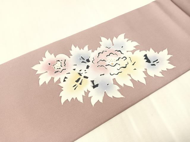 平和屋着物●塩瀬 九寸名古屋帯 ろうけつ染め 草花文 金彩 正絹 逸品 CABJ0683vp
