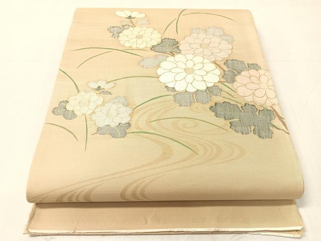 平和屋着物●西陣 太鼓柄袋帯 流水菊文 金糸 証紙付き 正絹 逸品 未使用 CABJ0684vp