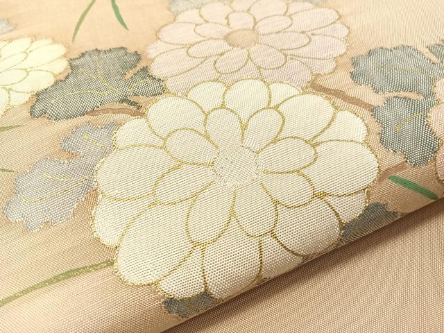 平和屋着物●西陣 太鼓柄袋帯 流水菊文 金糸 証紙付き 正絹 逸品 未使用 CABJ0684vp
