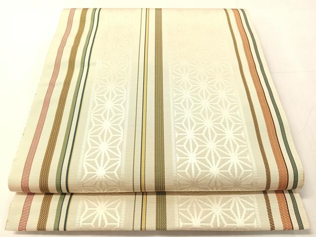 平和屋着物●本場筑前博多織 八寸名古屋帯 麻の葉間道 正絹 逸品 CABJ0685vp