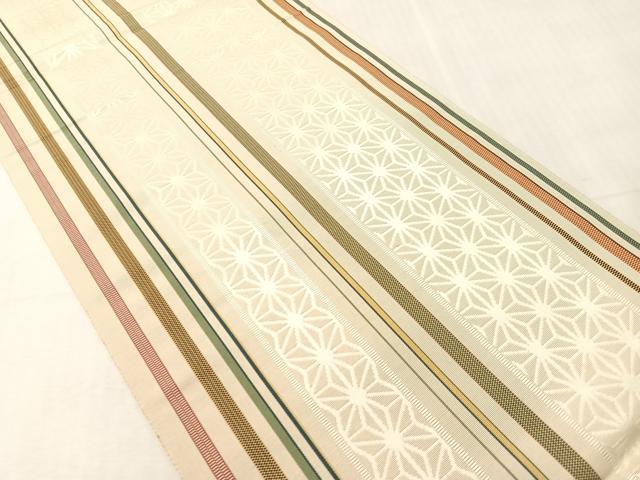 平和屋着物●本場筑前博多織 八寸名古屋帯 麻の葉間道 正絹 逸品 CABJ0685vp