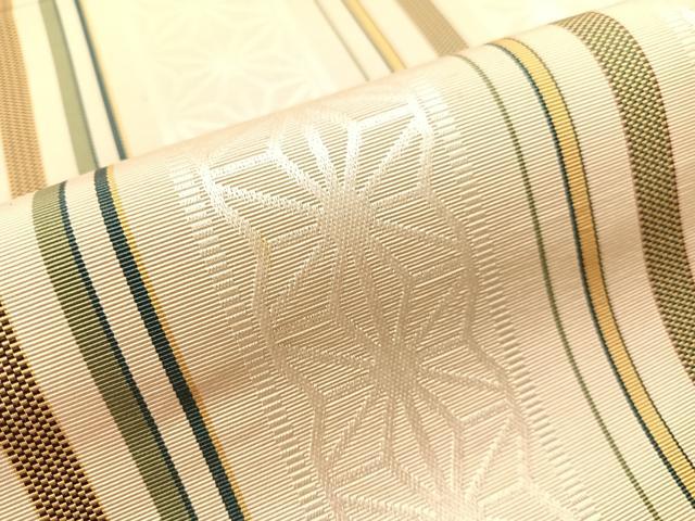 平和屋着物●本場筑前博多織 八寸名古屋帯 麻の葉間道 正絹 逸品 CABJ0685vp