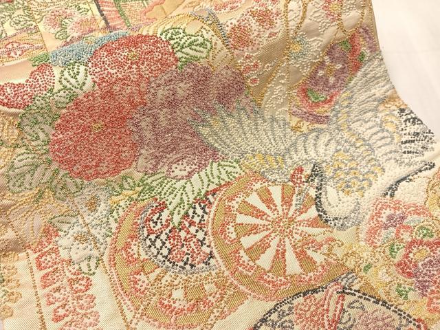 平和屋着物●中国三大刺繍 総相良刺繍 袋帯 花車吉祥花鳥文 金糸 正絹 逸品 CABJ0686vp