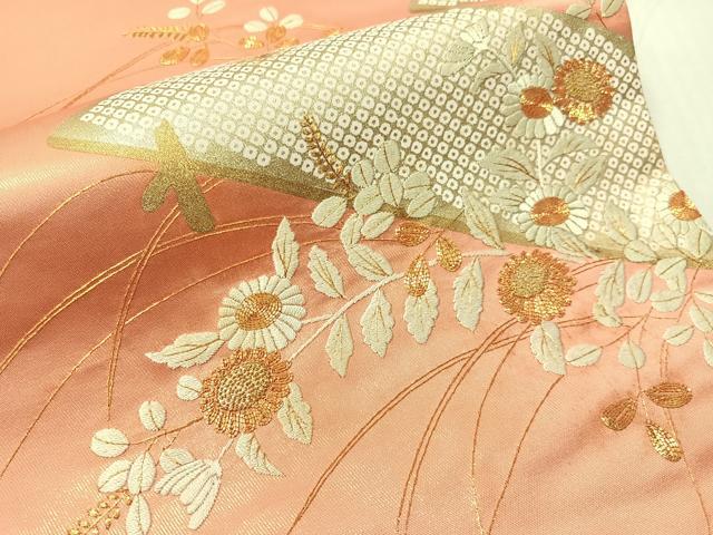 平和屋着物●太鼓柄袋帯 駒刺繍 草花文 金彩 正絹 逸品 CABJ0688vp